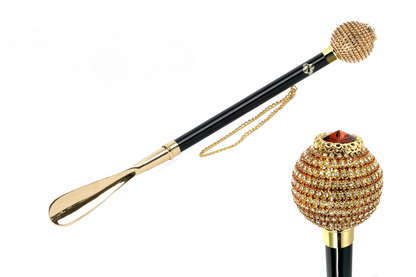 Italian Handmade Shoehorn – Luxury Gold Plated Brass with Multicolor Crystal Handle