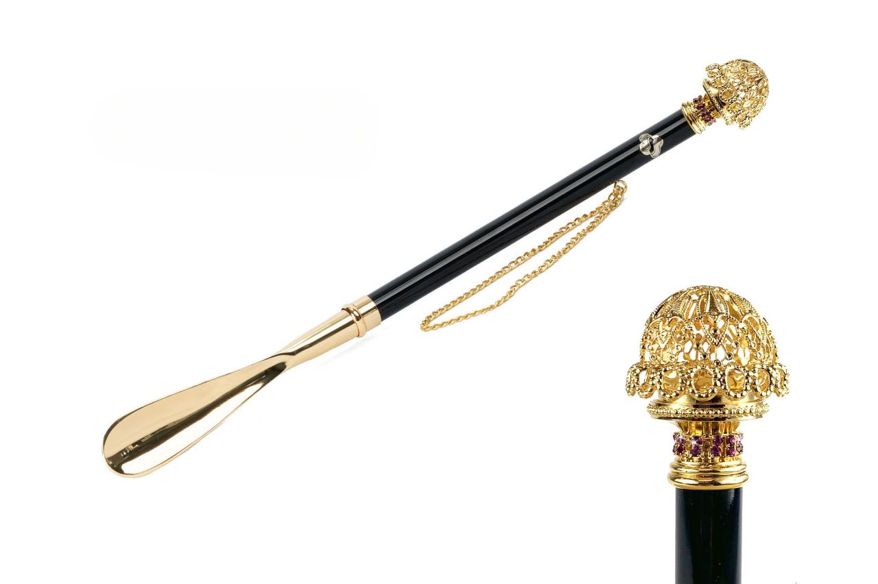 Handmade Shoehorn – Long Handled Brass Shoehorn with Ornate Filigree Handle