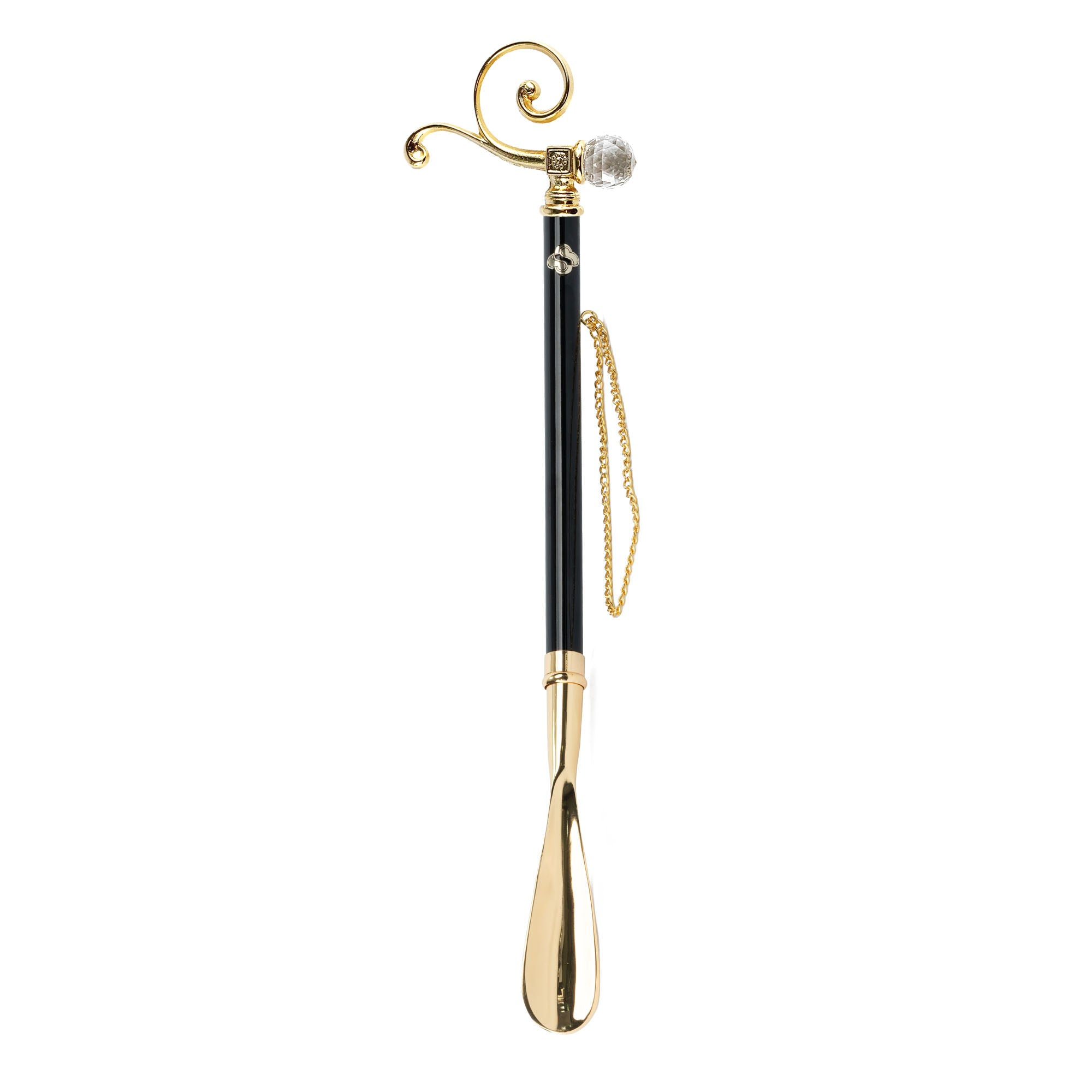 Italian Shoehorn - Long Handled Gold Plated Shoehorn with Crystal Handle | Luxury Footwear Accessory