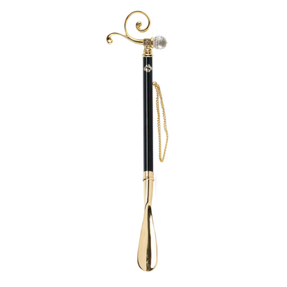 Italian Shoehorn - Long Handled Gold Plated Shoehorn with Crystal Handle | Luxury Footwear Accessory