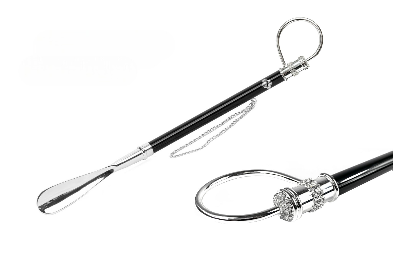 Handmade Brass Shoehorn – Silver Plated 925, Long Handled Italian Gift Box