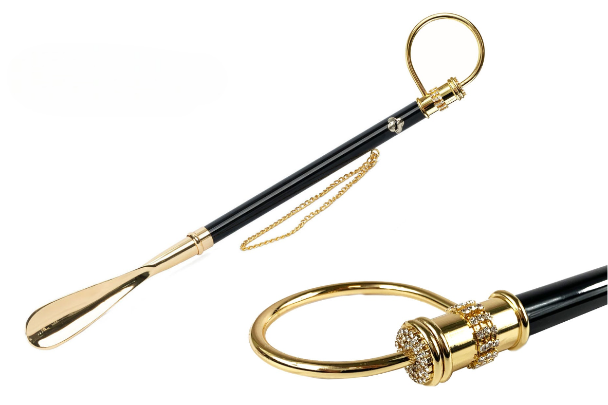 Luxury Gold Shoehorn - Handcrafted 24K Gold Plated Handle with Crystals, 53cm