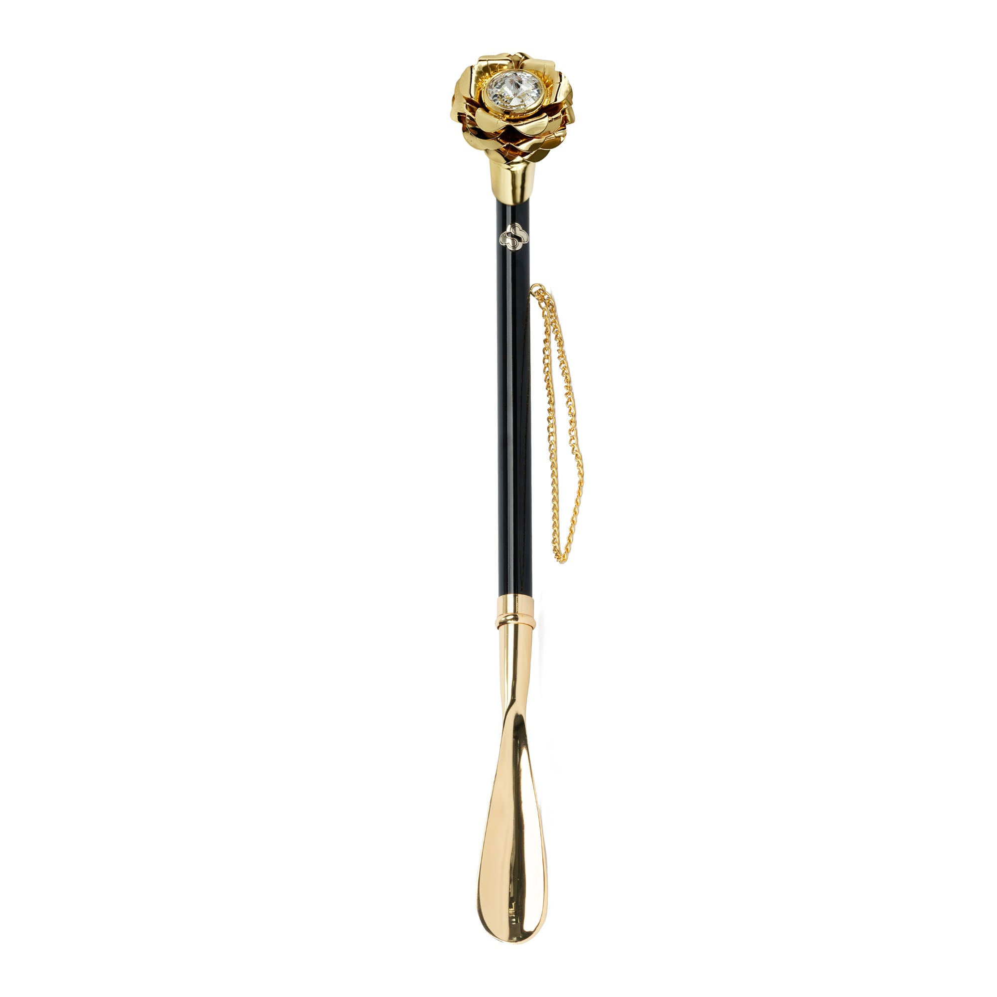 24K Gold Shoehorn – Italian Long Handle With Artisan Golden Rose Design
