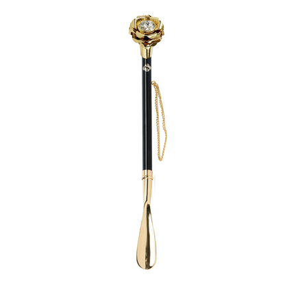 24K Gold Shoehorn – Italian Long Handle With Artisan Golden Rose Design