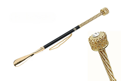 Golden Shoehorn Italian Handcrafted 24K Gold Plated Brass With Crystal Accents