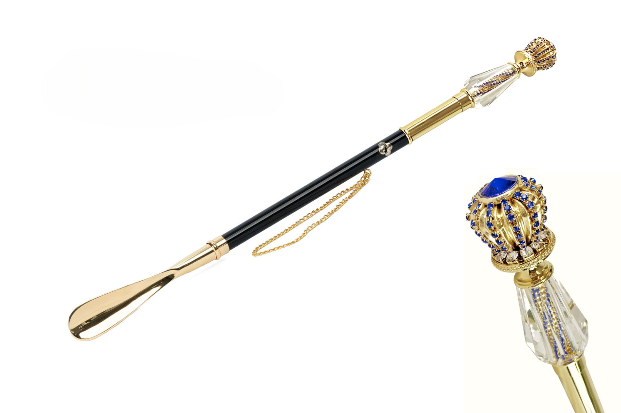 24K Gold Shoehorn | Luxury Long Handled Italian Shoehorn with Crystals
