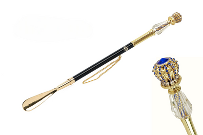24K Gold Shoehorn | Luxury Long Handled Italian Shoehorn with Crystals