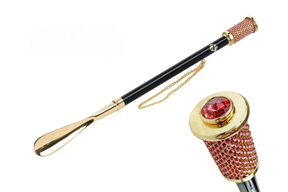 Luxury Crystal Shoehorn – Handcrafted Italian 24K Gold with Pink Accent | Gift Box