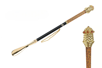 Luxury Shoehorn | Handcrafted Long Handled Gold Plated Shoehorn with Crystals