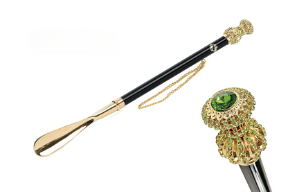 24K Gold Plated Shoehorn – Handcrafted Italian Crystal Handle, Long Ergonomic Design