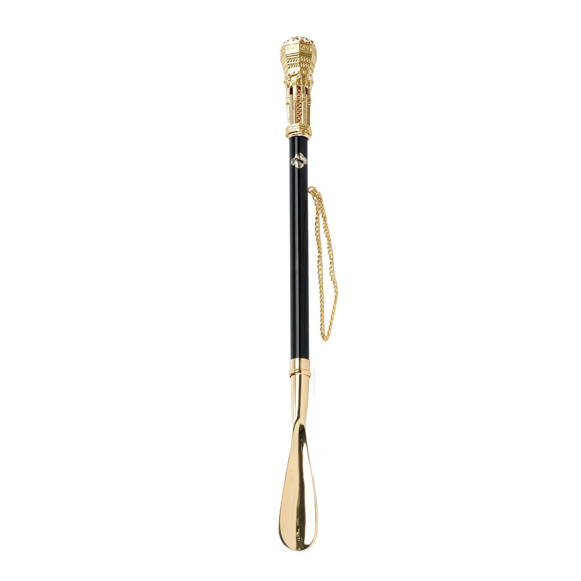 Gold Plated Shoehorn – Handmade Italian Tower Handle, Luxury Brass Design