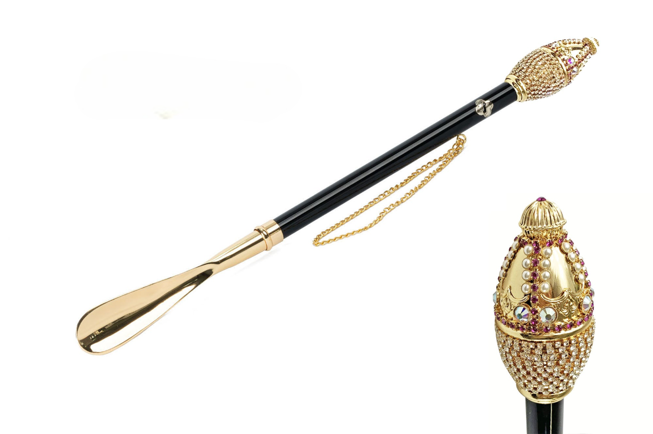 Luxury Shoehorn – Long Handled Gold Plated Shoe Horn Tool with Crystals