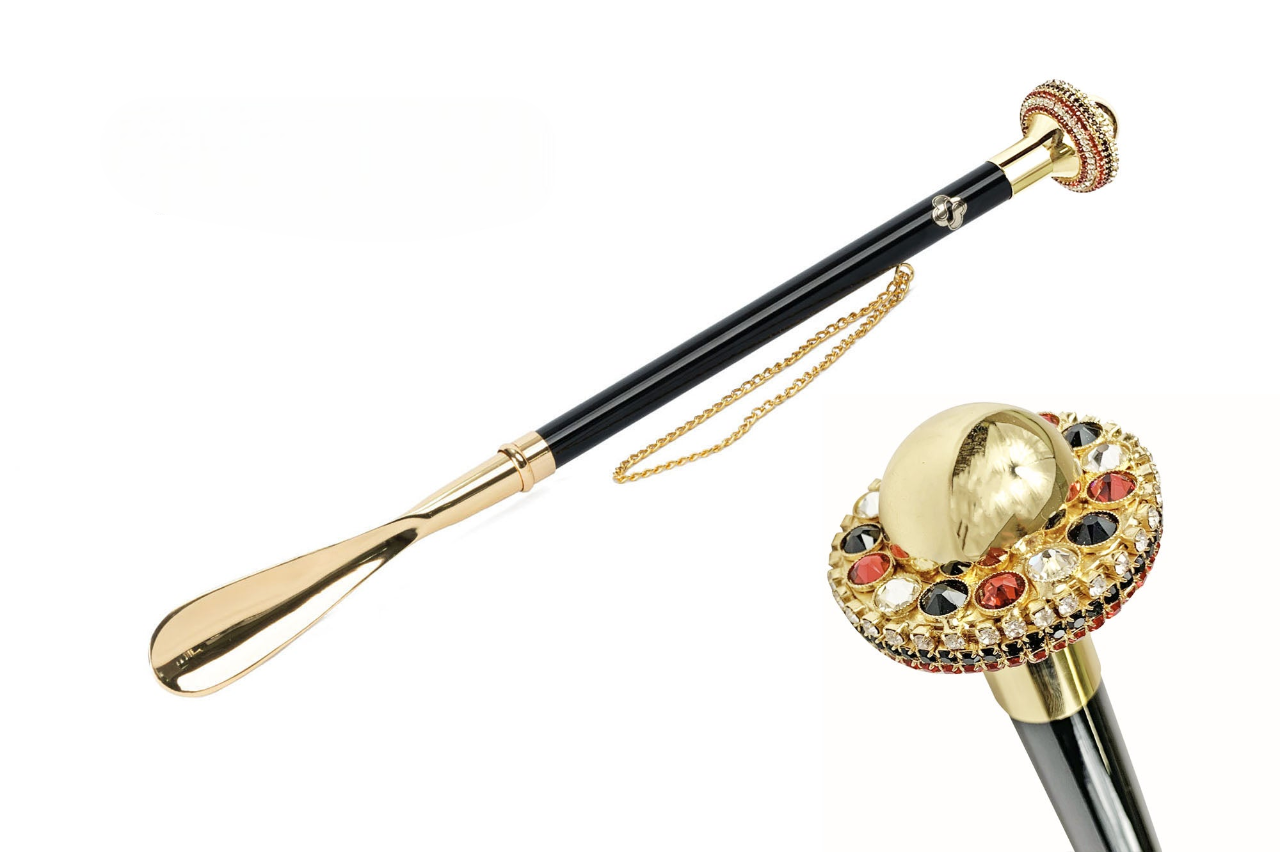 Crystal Shoehorn – Handcrafted Italian Long Handled Gold Plated Accessory