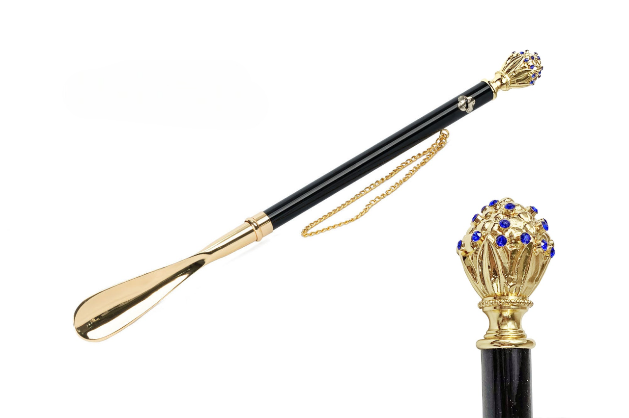 Luxury Shoehorn – Handcrafted Italian Sapphire Crystal Gold Plated Accessory