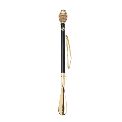 24K Gold Shoehorn – Handcrafted Long Handled Brass Tool with Crystal Knob