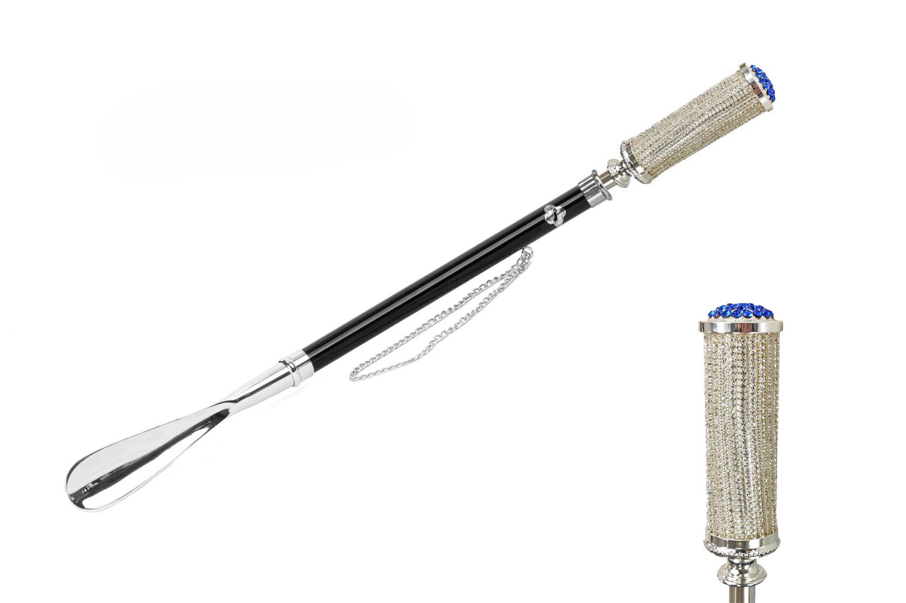 Silver Shoehorn – Handcrafted Long Handled 925 Silver Plated with Crystals