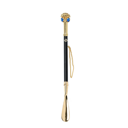 Handcrafted Shoehorn – 24K Gold Blue Crystal Handle | Italian Made Luxury