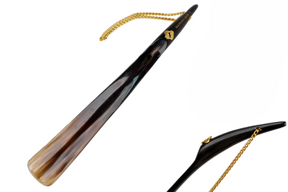 Artisan Horn Shoehorn - Handcrafted Natural Dark Color, Long Handled Gift Box
