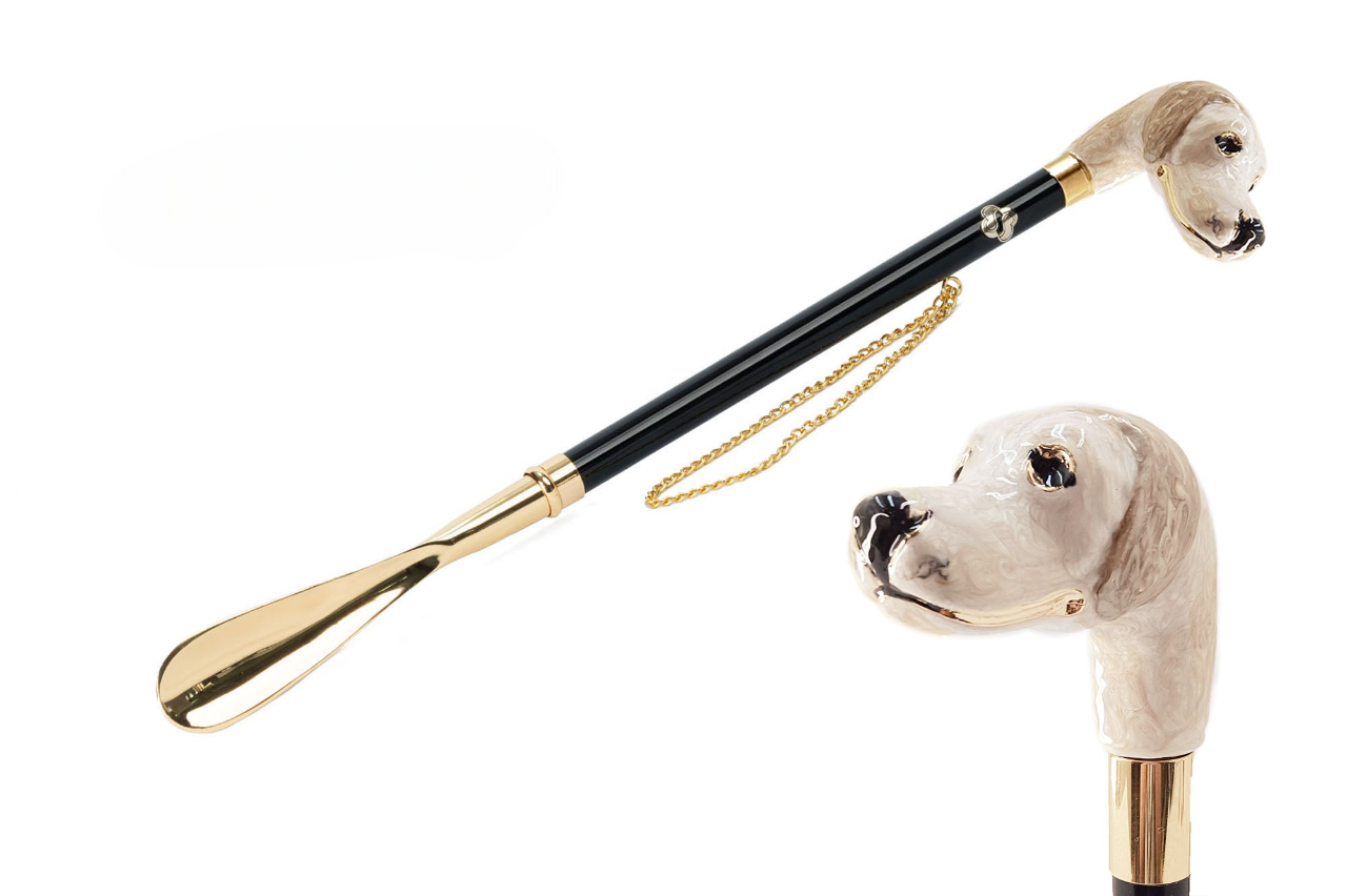 24K Gold Shoehorn – Long Handled Dog Handle | Handcrafted Brass Luxury Gift