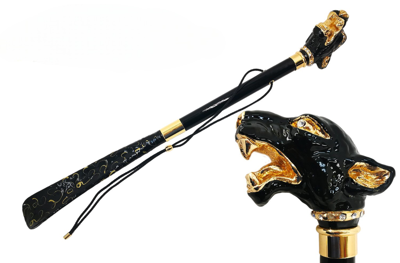 Italian Enamelled Shoehorn – Long Handled Dog Handle with Swarovski Collar