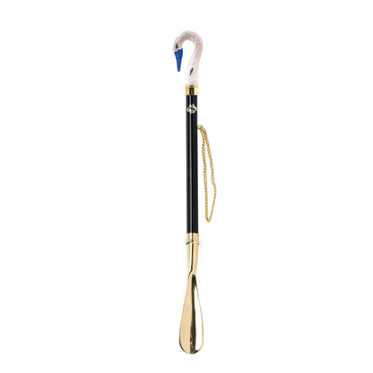 24K Gold-Plated Shoehorn - Hand-Painted Swan Handle, Long Italian Design