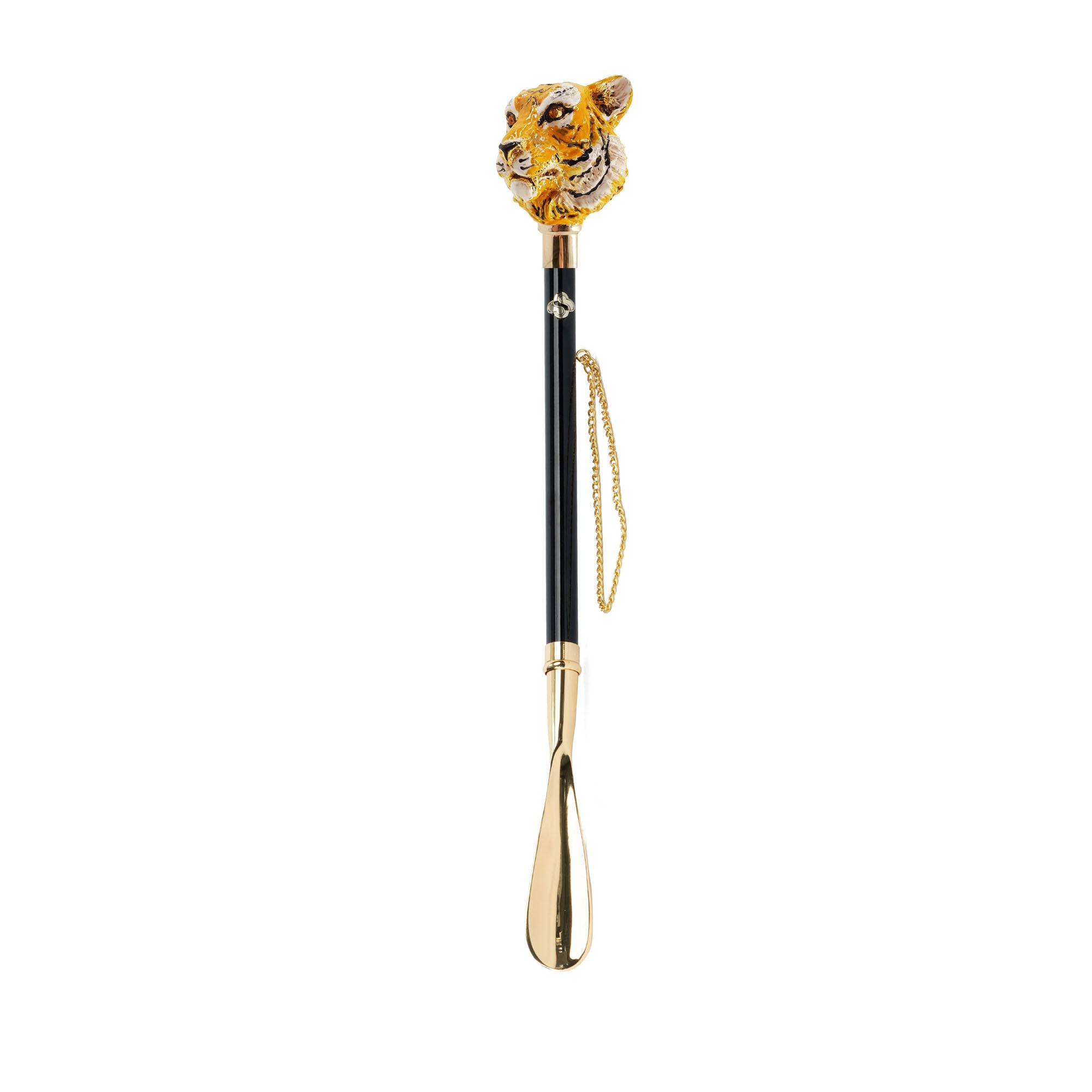 Gold Plated Shoehorn – 24K Long Handled Luxury Shoe Accessory with Hand-Painted Tiger Handle