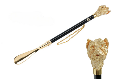 Gold-Plated Shoehorn With Hand-Painted Poodle Handle – Long Handled Luxury Shoe Tool