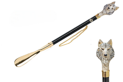 24K Gold Shoehorn - Handcrafted Italian Long Handled Wolf Design Accessory