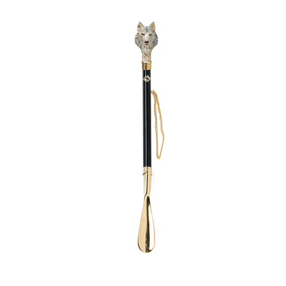 24K Gold Shoehorn - Handcrafted Italian Long Handled Wolf Design Accessory