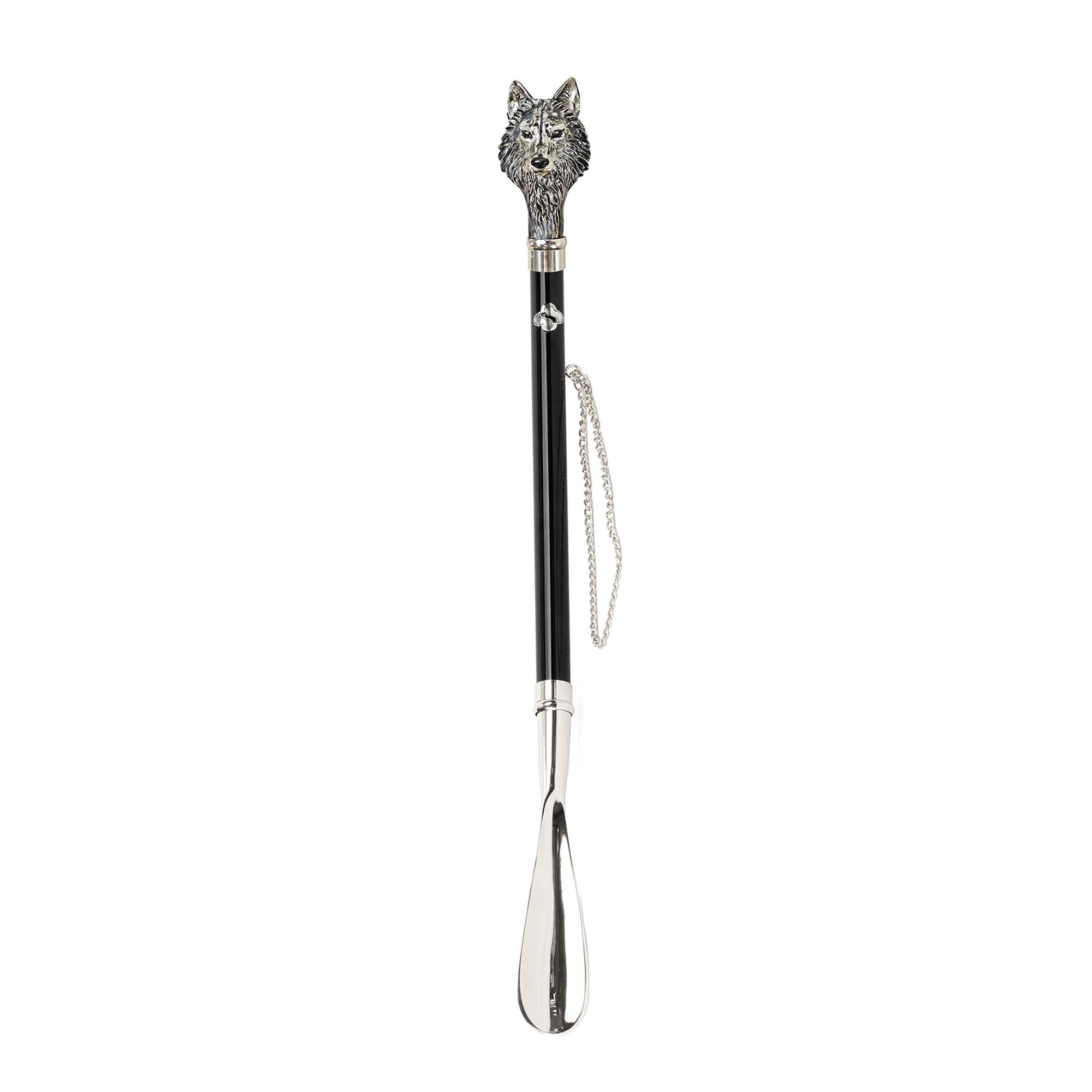 Hand-Enameled Shoehorn – Silver Plated Wolf Design | Italian Long Handled Gift Box