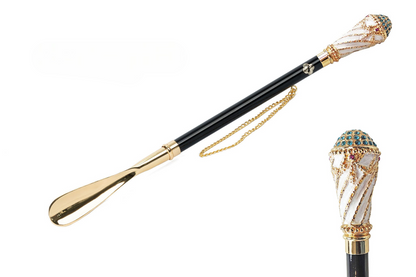 24K Gold-Plated Shoehorn | Luxury Handcrafted Shoe Horn with Enamel Handle and Crystal Accents
