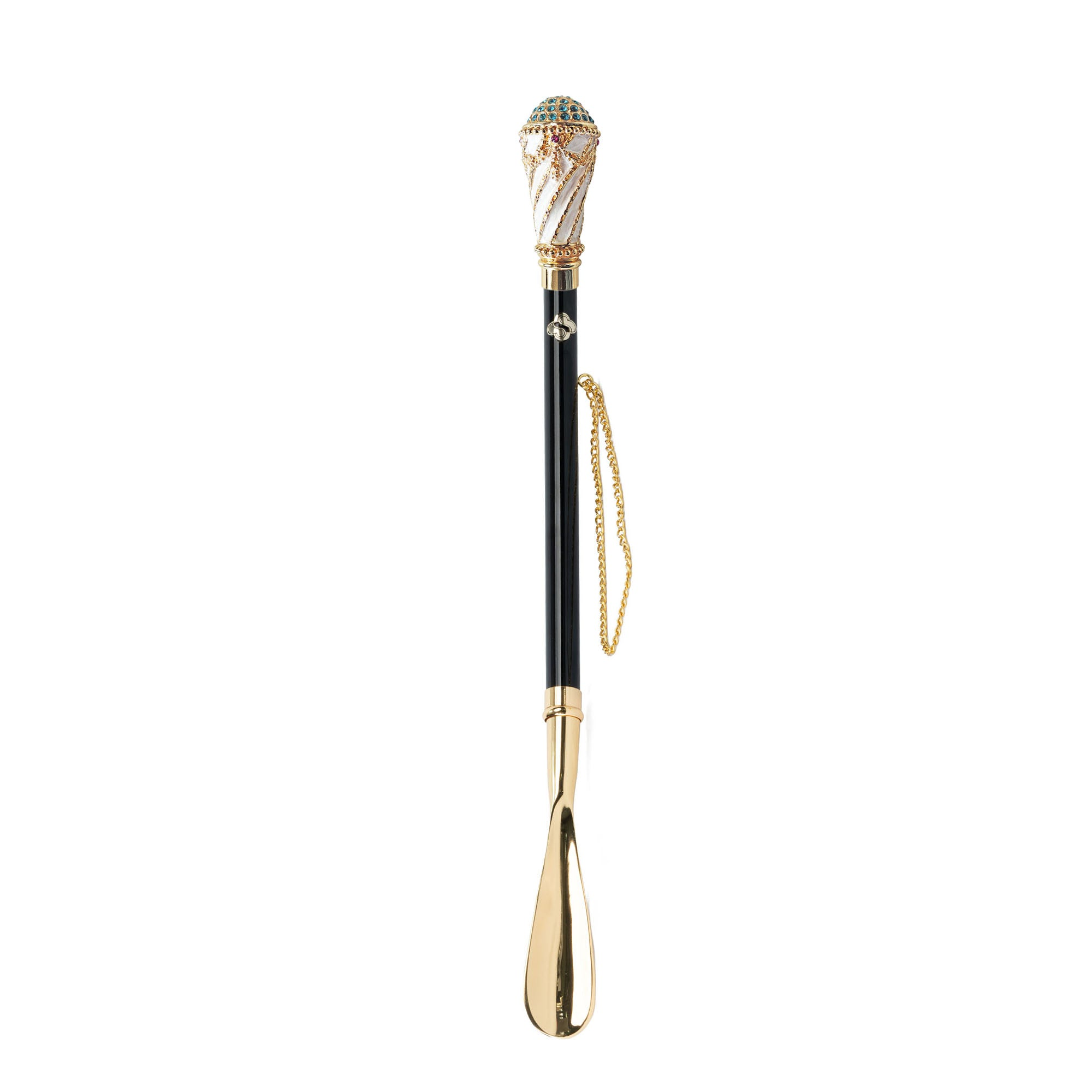 24K Gold-Plated Shoehorn | Luxury Handcrafted Shoe Horn with Enamel Handle and Crystal Accents