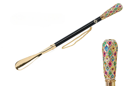 24K Gold-Plated Shoehorn – Long Handled Italian Made with Hand-Painted Handle