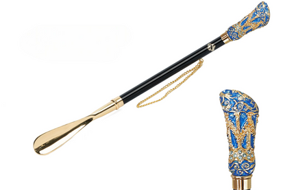 24K Gold Shoehorn – Handcrafted Long Handled Shoe Tool with Crystal-Adorned Handle