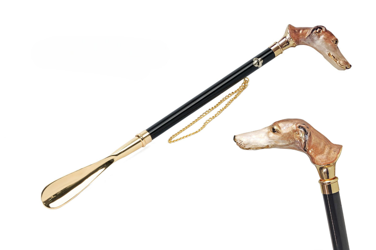 24K Gold-Plated Shoehorn – Long Handled Italian Shoe Horn with Crystal Greyhound Handle
