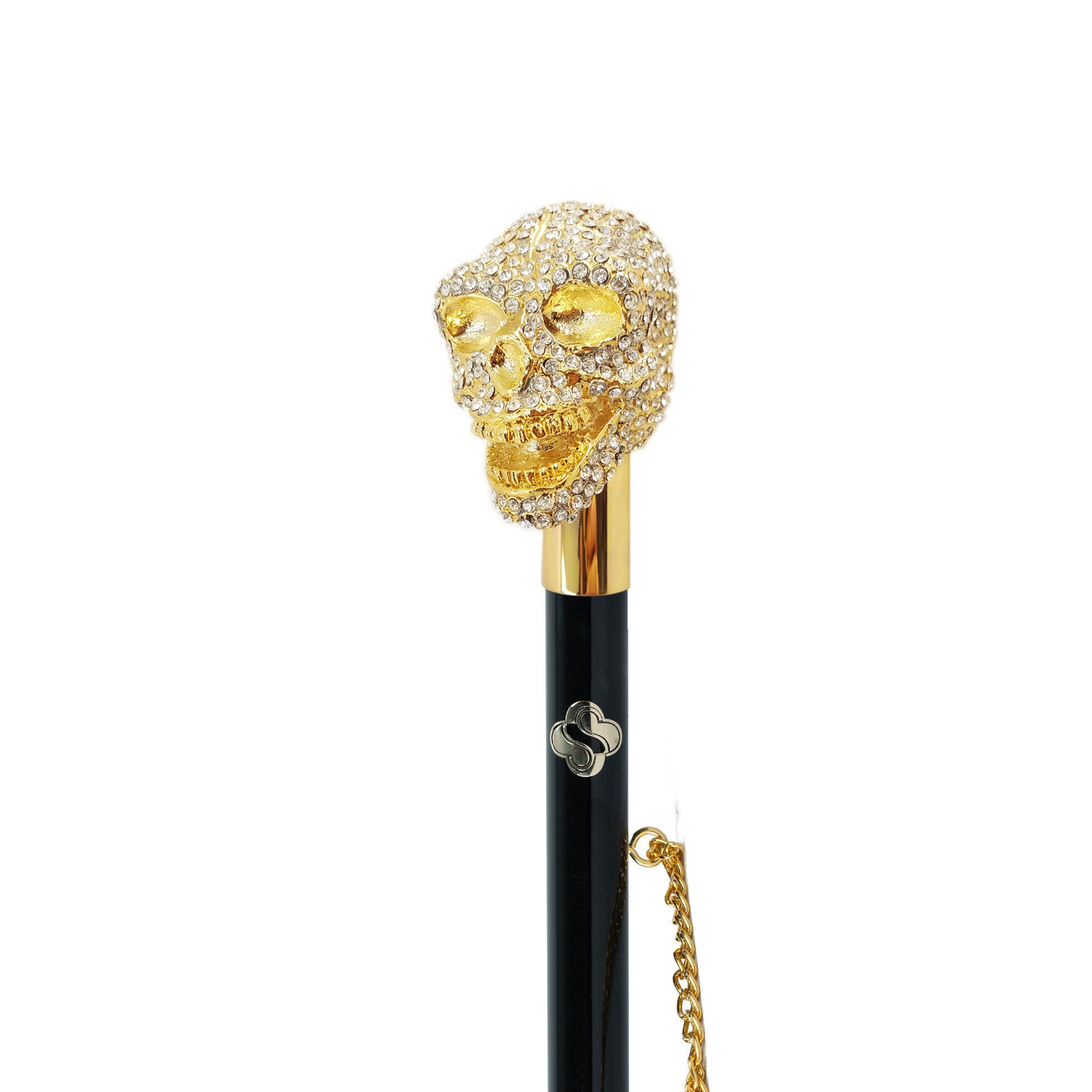 24K Gold Shoehorn – Luxury Handmade Italian Skull Design with Crystals, 53 cm