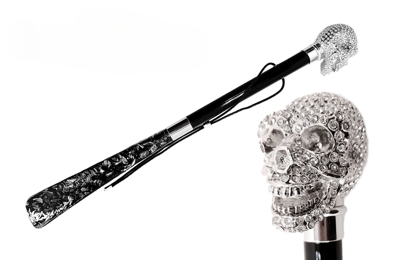 Silver Skull Shoehorn – Luxury Italian Handcrafted Swarovski Crystal Shoe Horn Accessory