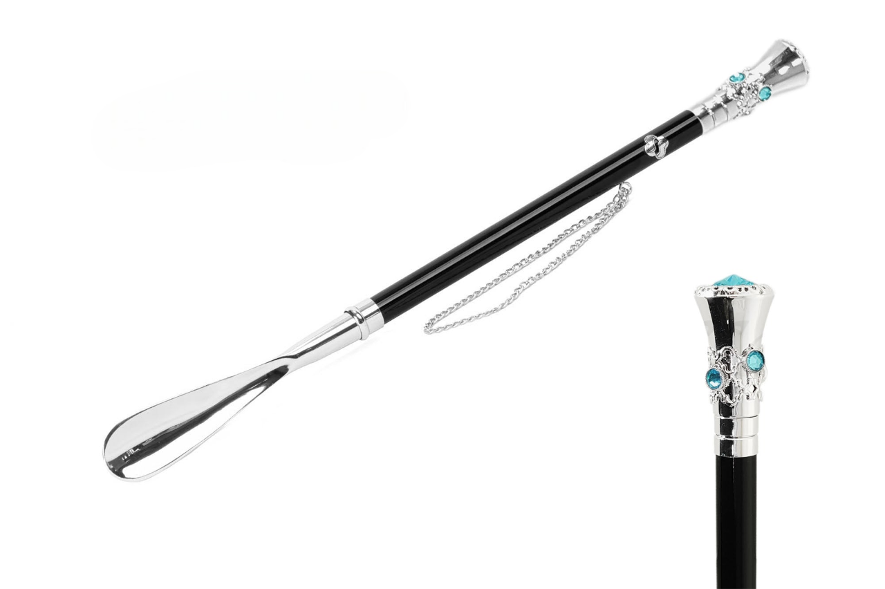 Luxury Shoehorn – Handcrafted Italian Designer with Aquamarine Crystals & Silver Plating
