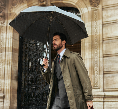 Luxury Leather Umbrella – Automatic Rain Umbrella with Braided Handle, Handmade in Italy