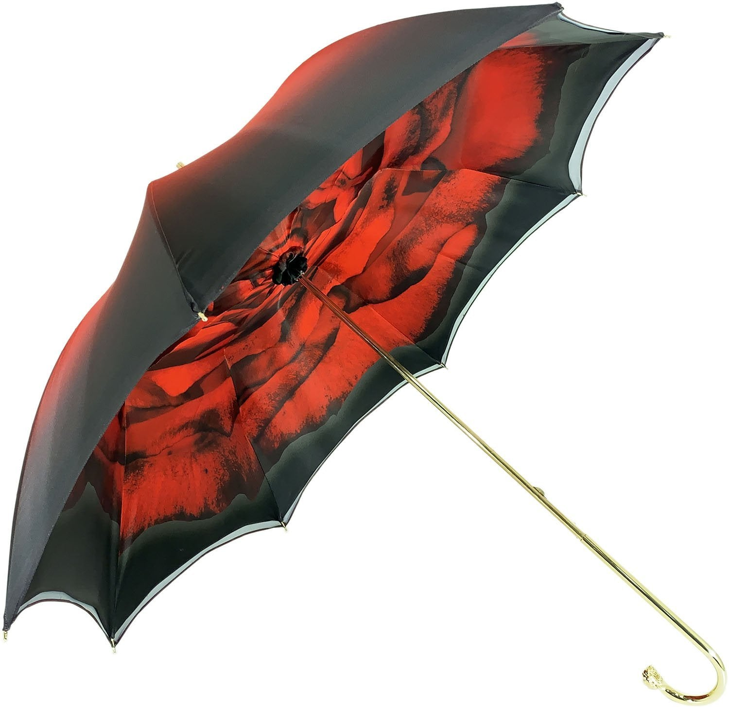 Red Double Canopy Umbrella – Handmade Women's Rain Umbrella with Rose Pattern