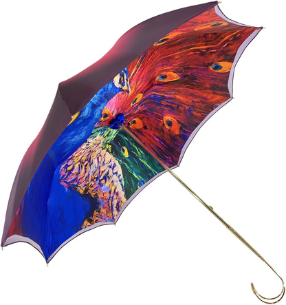 Luxury Peacock Umbrella – Italian Crafted Satin Canopy, Swarovski Crystal Handle