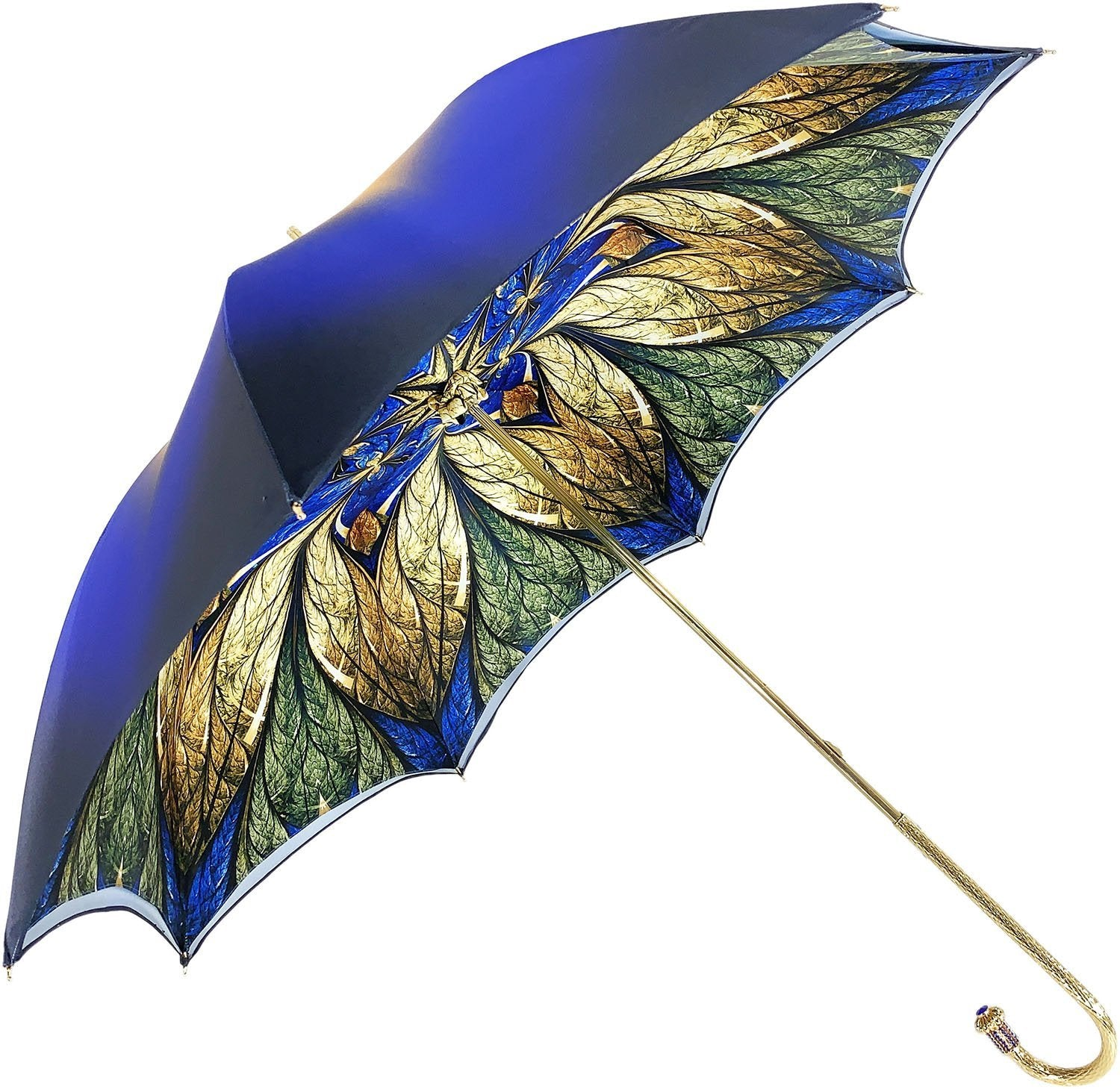 Luxurious Blue Umbrella – Double Canopy Handmade Italian Umbrella With Swarovski Handle