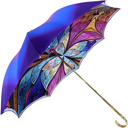 Luxury Purple Umbrella – Double Canopy Handmade Italian Rain Umbrella With Gold-Plated Handle