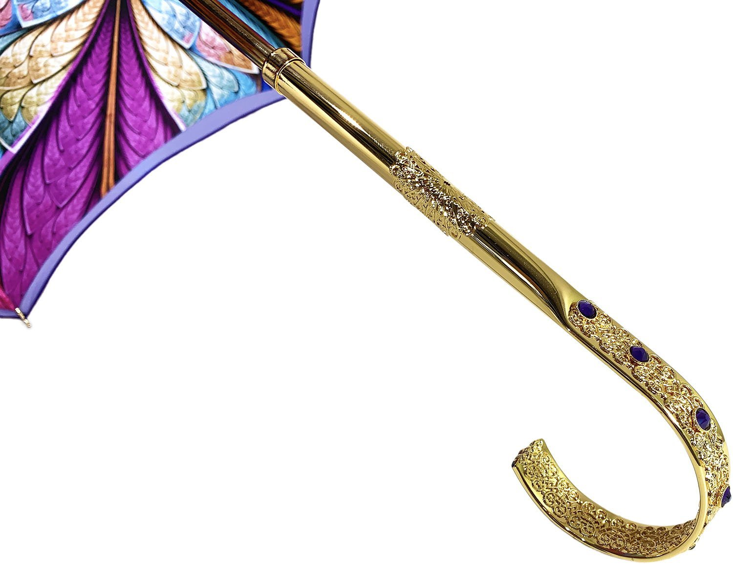 Luxury Purple Umbrella – Double Canopy Handmade Italian Rain Umbrella With Gold-Plated Handle