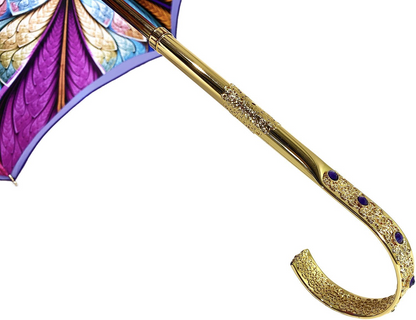 Luxury Purple Umbrella – Double Canopy Handmade Italian Rain Umbrella With Gold-Plated Handle