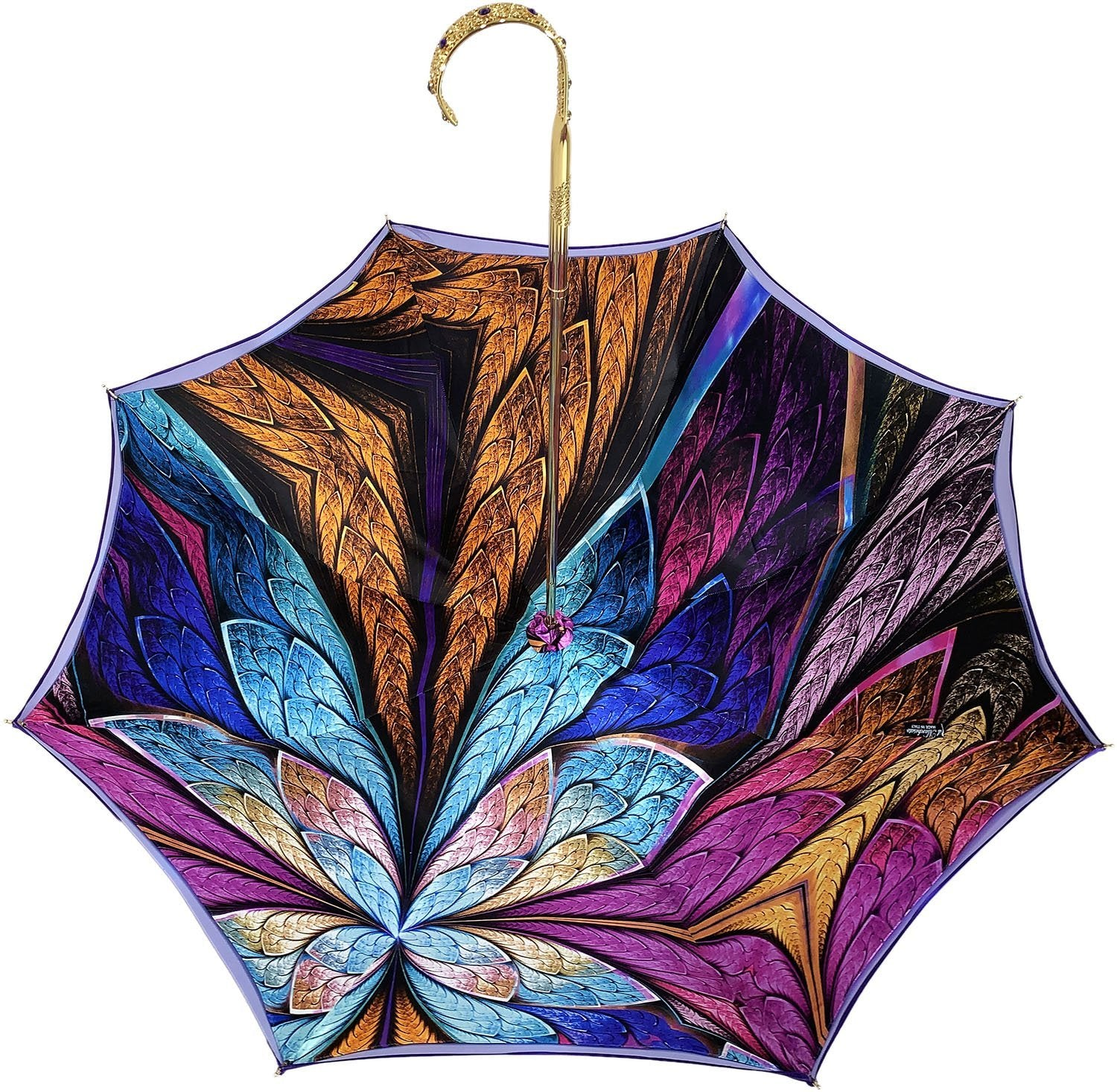 Luxury Purple Umbrella – Double Canopy Handmade Italian Rain Umbrella With Gold-Plated Handle