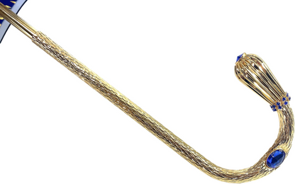 Luxury Double Canopy Umbrella – Handmade Italian Blue Satin with Swarovski Crystal Handle