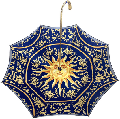 Luxury Double Canopy Umbrella – Handmade Italian Blue Satin with Swarovski Crystal Handle