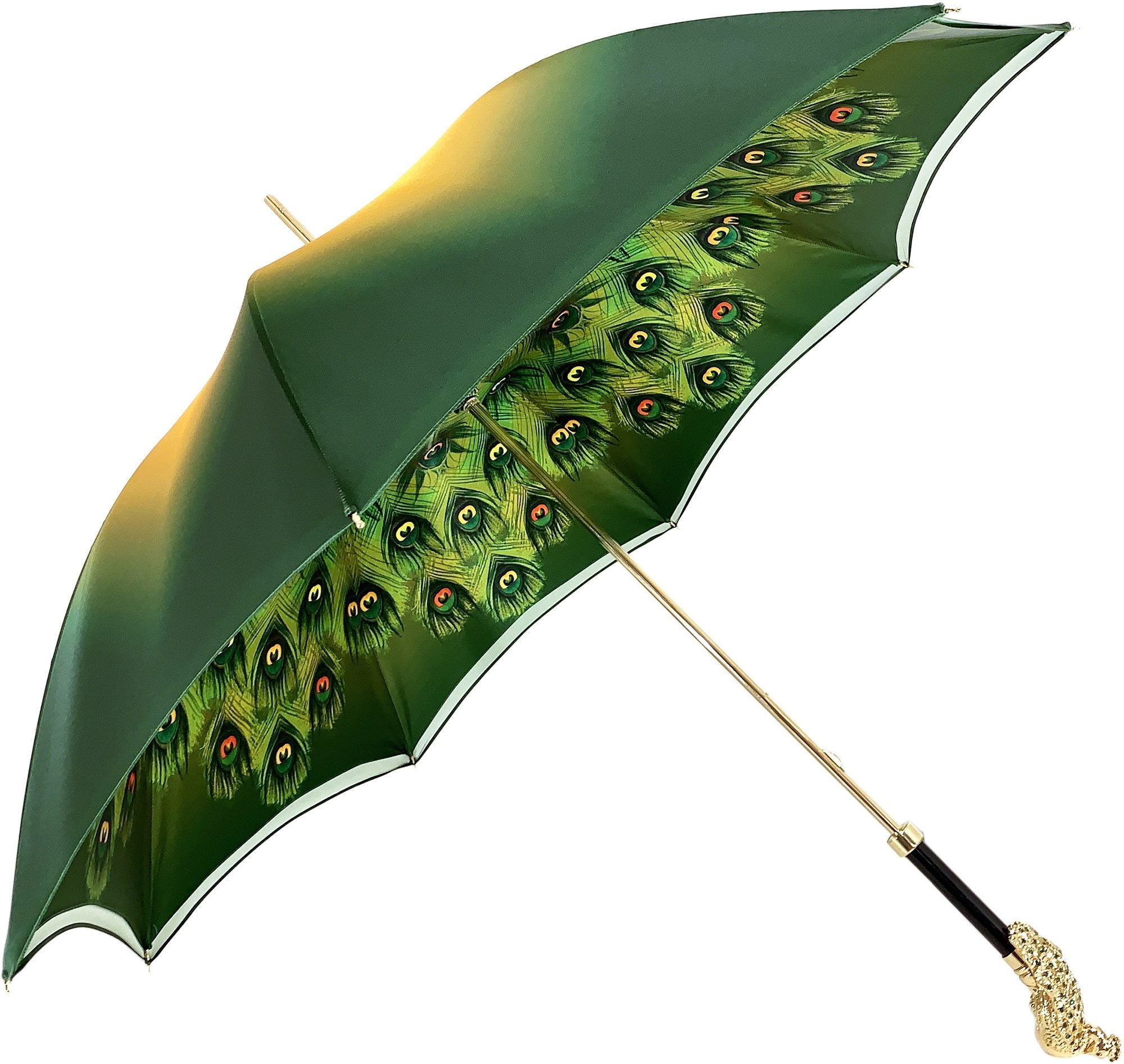 Green Peacock Umbrella – Handmade Italian Satin Canopy | Luxury Women's Rain Gear