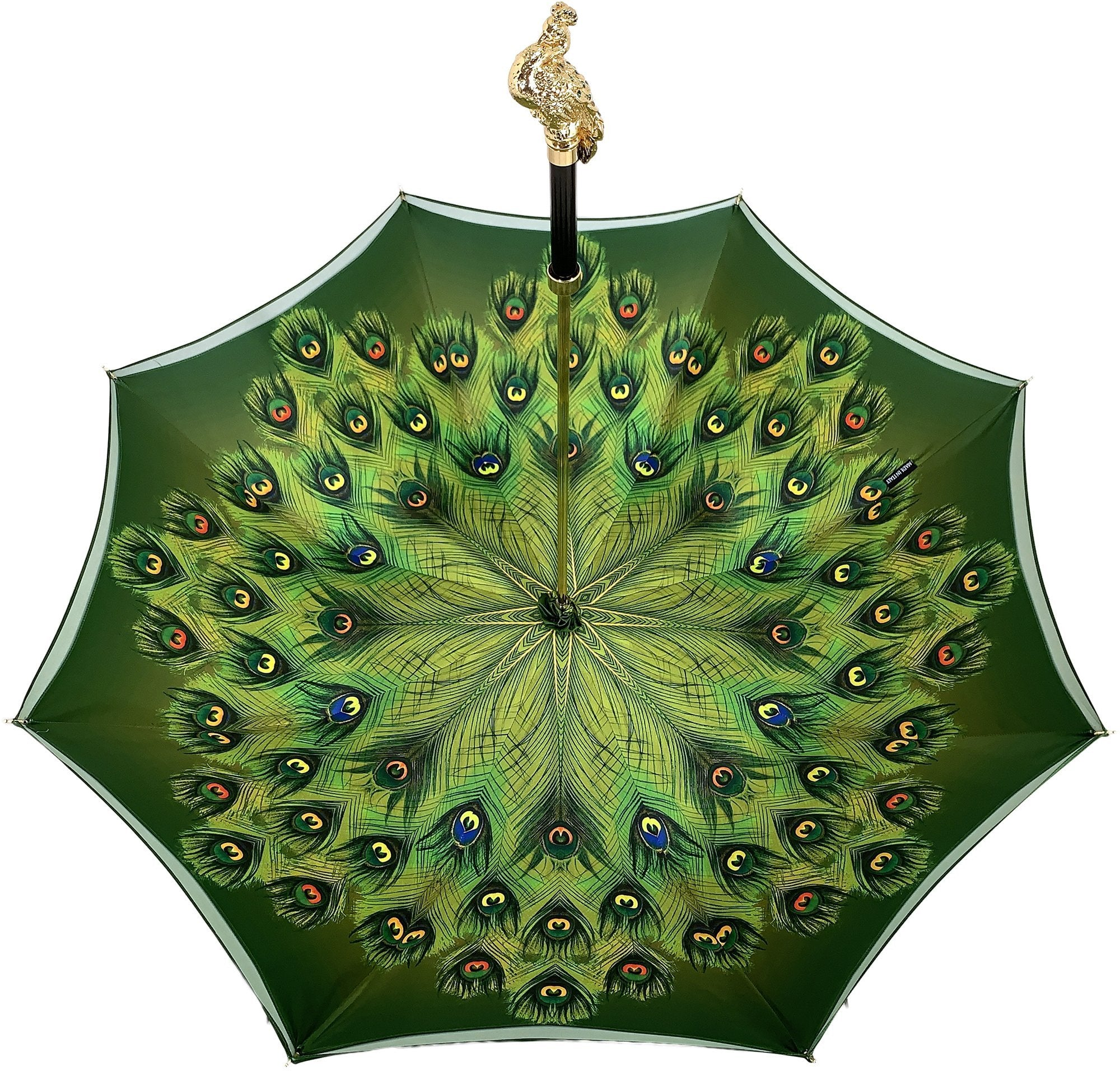 Green Peacock Umbrella – Handmade Italian Satin Canopy | Luxury Women's Rain Gear